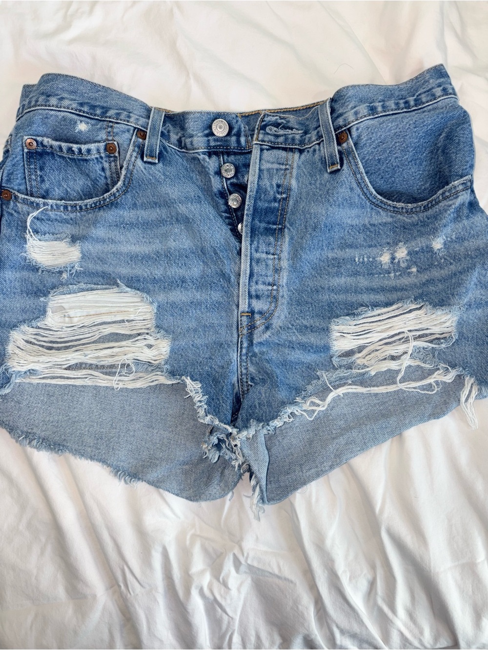 Signature by Levi Strauss Light Blue Distressed Denim Shorts